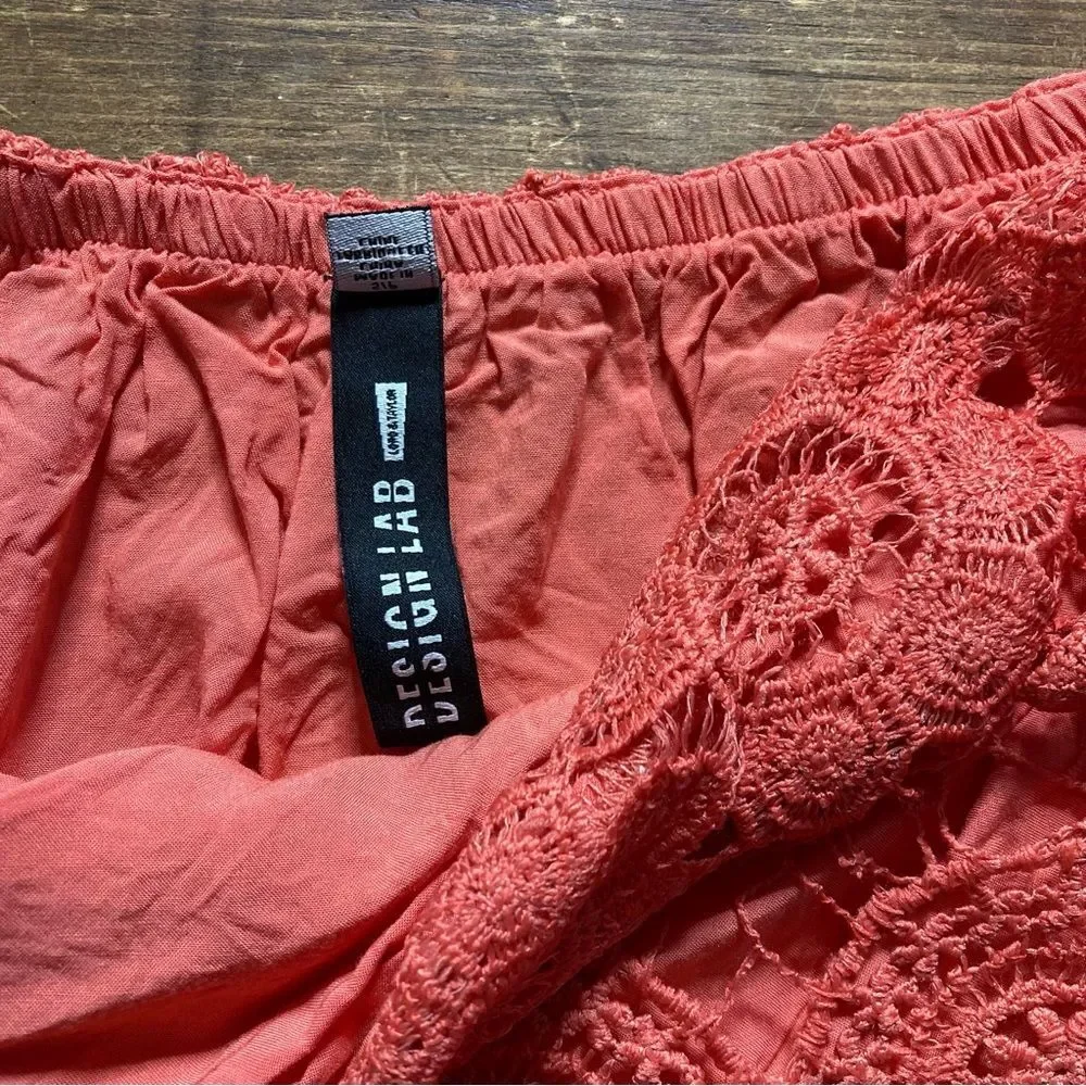Lord & Taylor Design Lab Lace Coral Off Shoulder Sleeve Small Crop Top